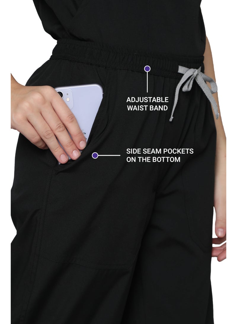 KNYA Classic Women's 5-Pocket New Gen Scrubsuit | V Neck | Flexibile & Comfortable Top & Bottom | Easily Accessible Pockets | Uniform for Doctors | Black (L) - Image 4